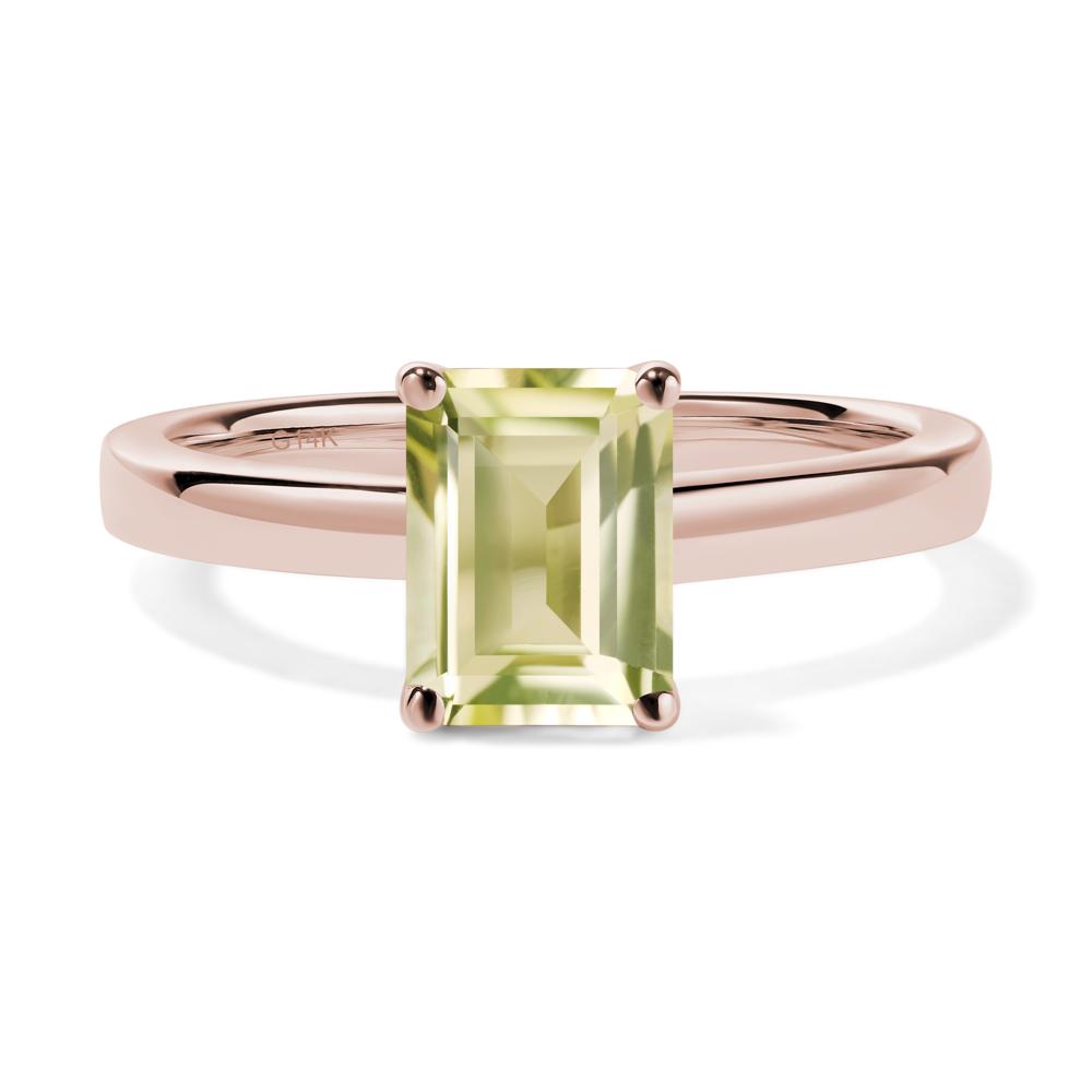 Emerald Cut Lemon Quartz Solitaire Engagement Ring - LUO Jewelry #metal_14k rose gold