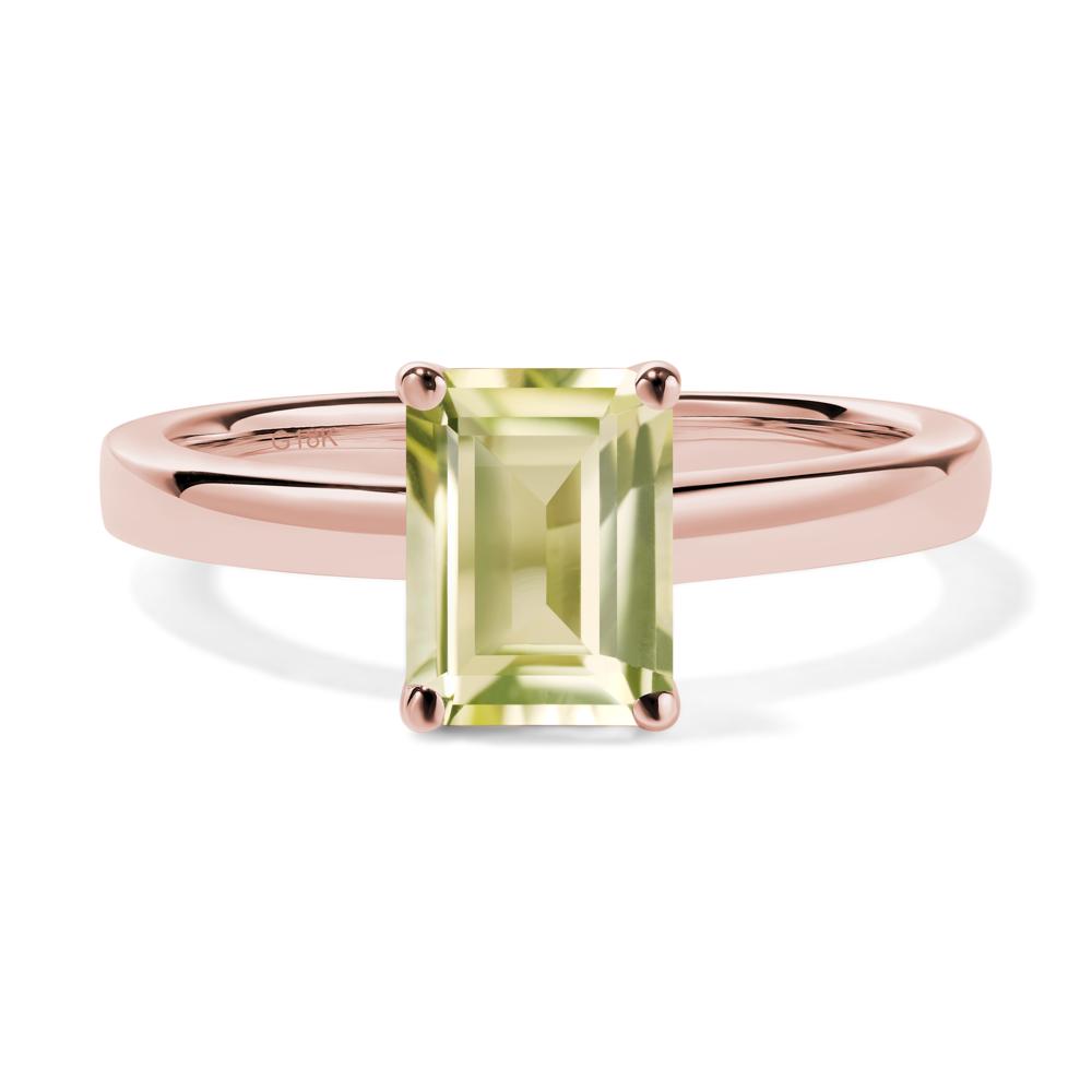 Emerald Cut Lemon Quartz Solitaire Engagement Ring - LUO Jewelry #metal_18k rose gold