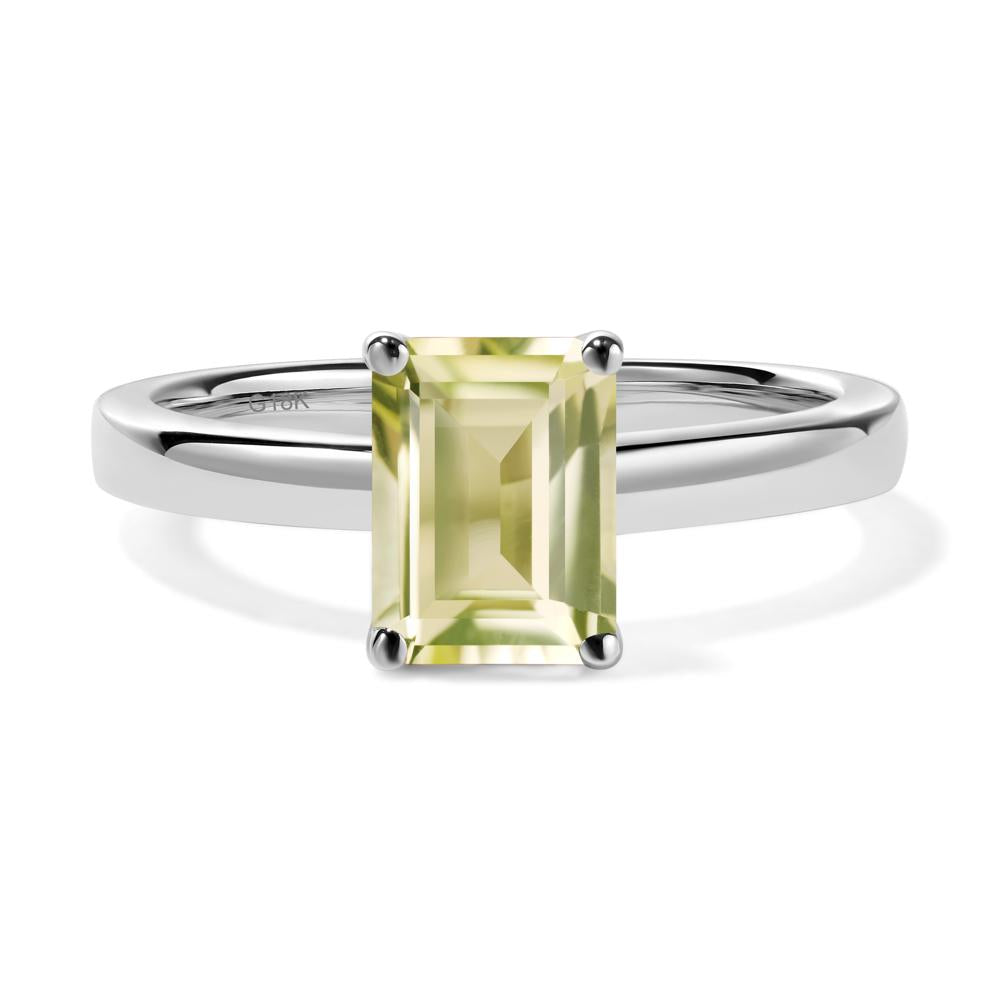 Emerald Cut Lemon Quartz Solitaire Engagement Ring - LUO Jewelry #metal_18k white gold