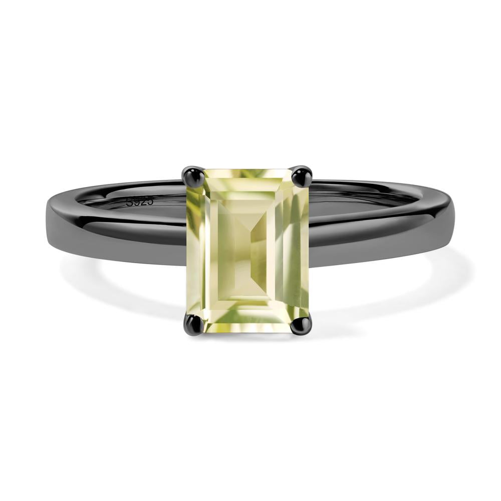 Emerald Cut Lemon Quartz Solitaire Engagement Ring - LUO Jewelry #metal_black finish sterling silver