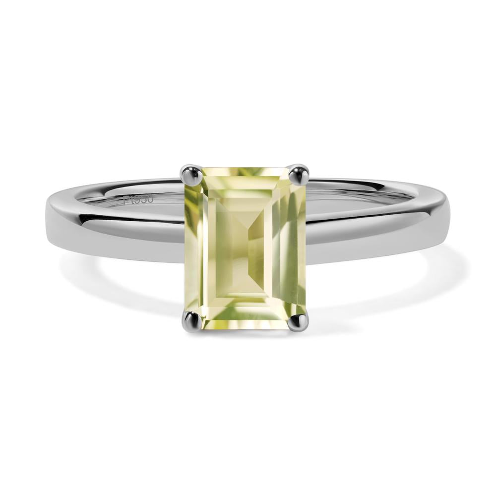 Emerald Cut Lemon Quartz Solitaire Engagement Ring - LUO Jewelry #metal_platinum