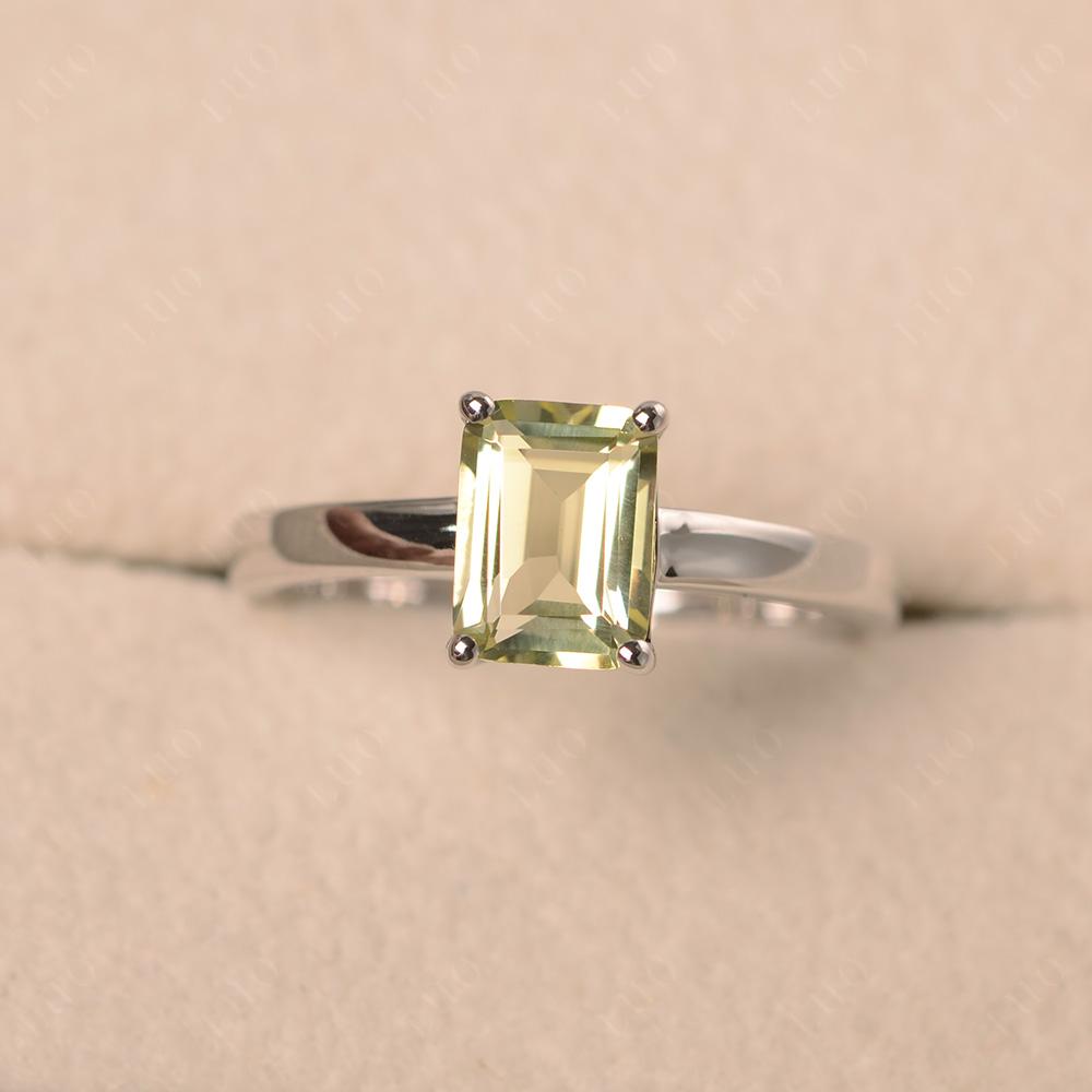 Emerald Cut Lemon Quartz Solitaire Engagement Ring - LUO Jewelry