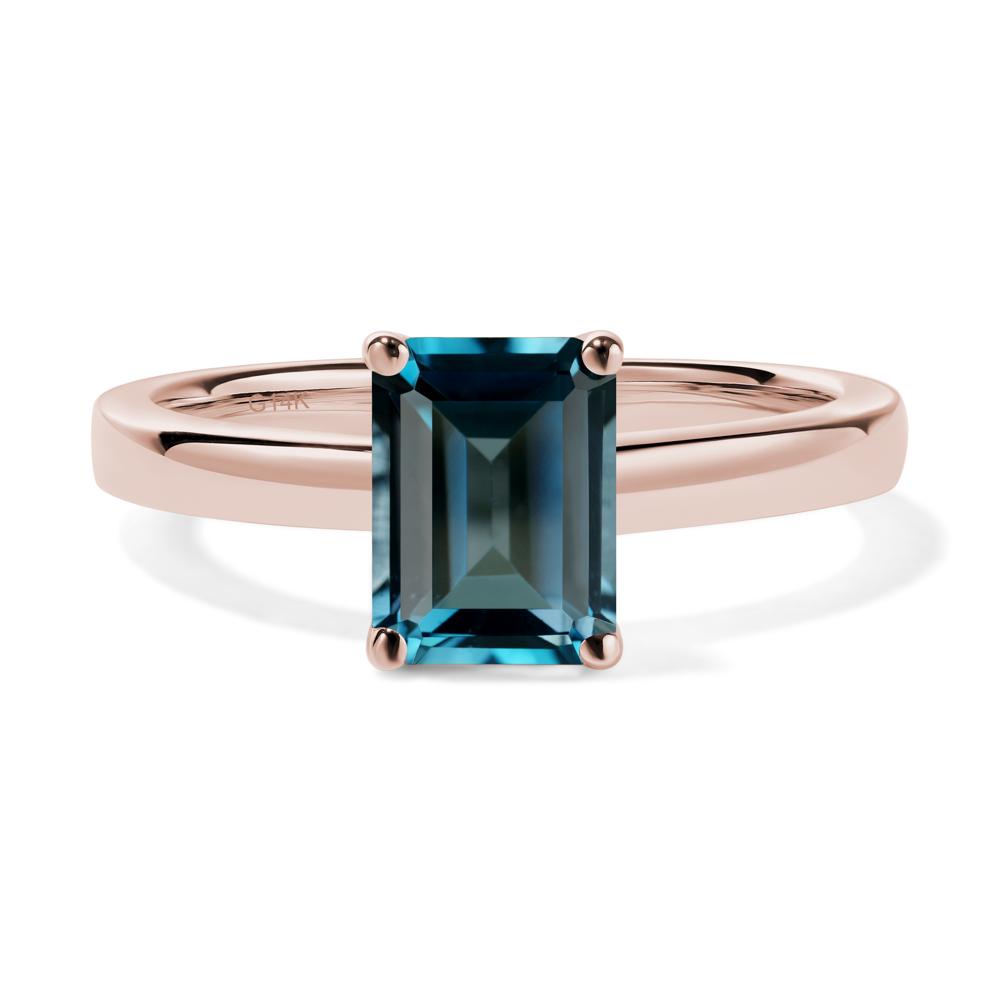 Emerald Cut London Blue Topaz Solitaire Engagement Ring - LUO Jewelry #metal_14k rose gold