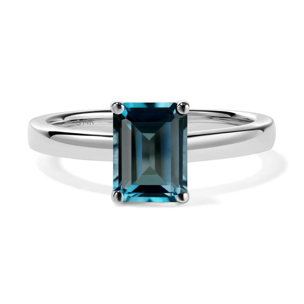 Emerald Cut London Blue Topaz Solitaire Engagement Ring - LUO Jewelry #metal_14k white gold