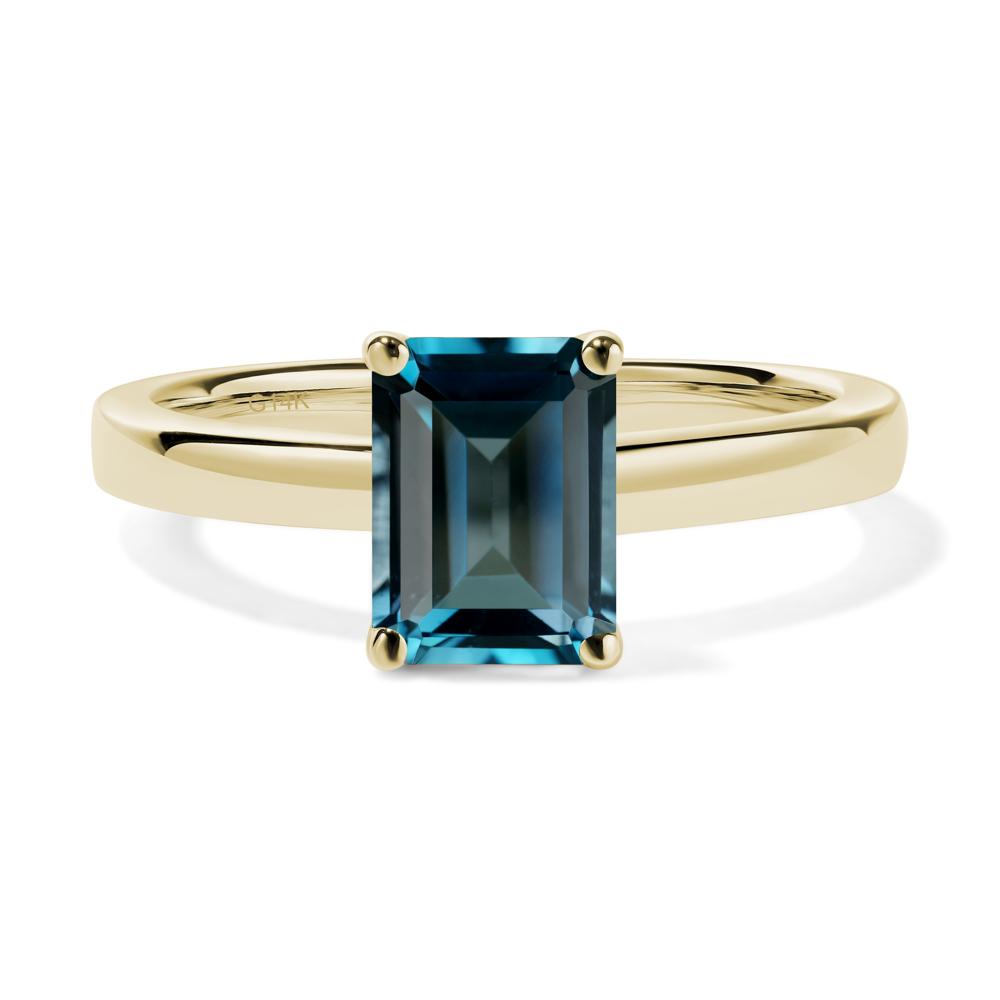 Emerald Cut London Blue Topaz Solitaire Engagement Ring - LUO Jewelry #metal_14k yellow gold