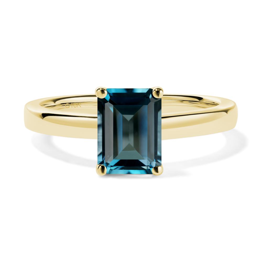 Emerald Cut London Blue Topaz Solitaire Engagement Ring - LUO Jewelry #metal_18k yellow gold