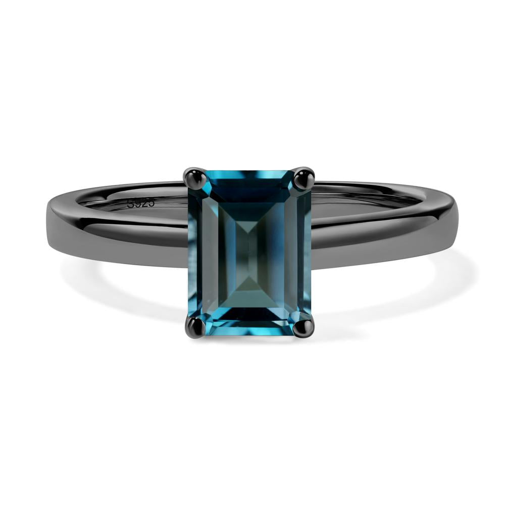 Emerald Cut London Blue Topaz Solitaire Engagement Ring - LUO Jewelry #metal_black finish sterling silver
