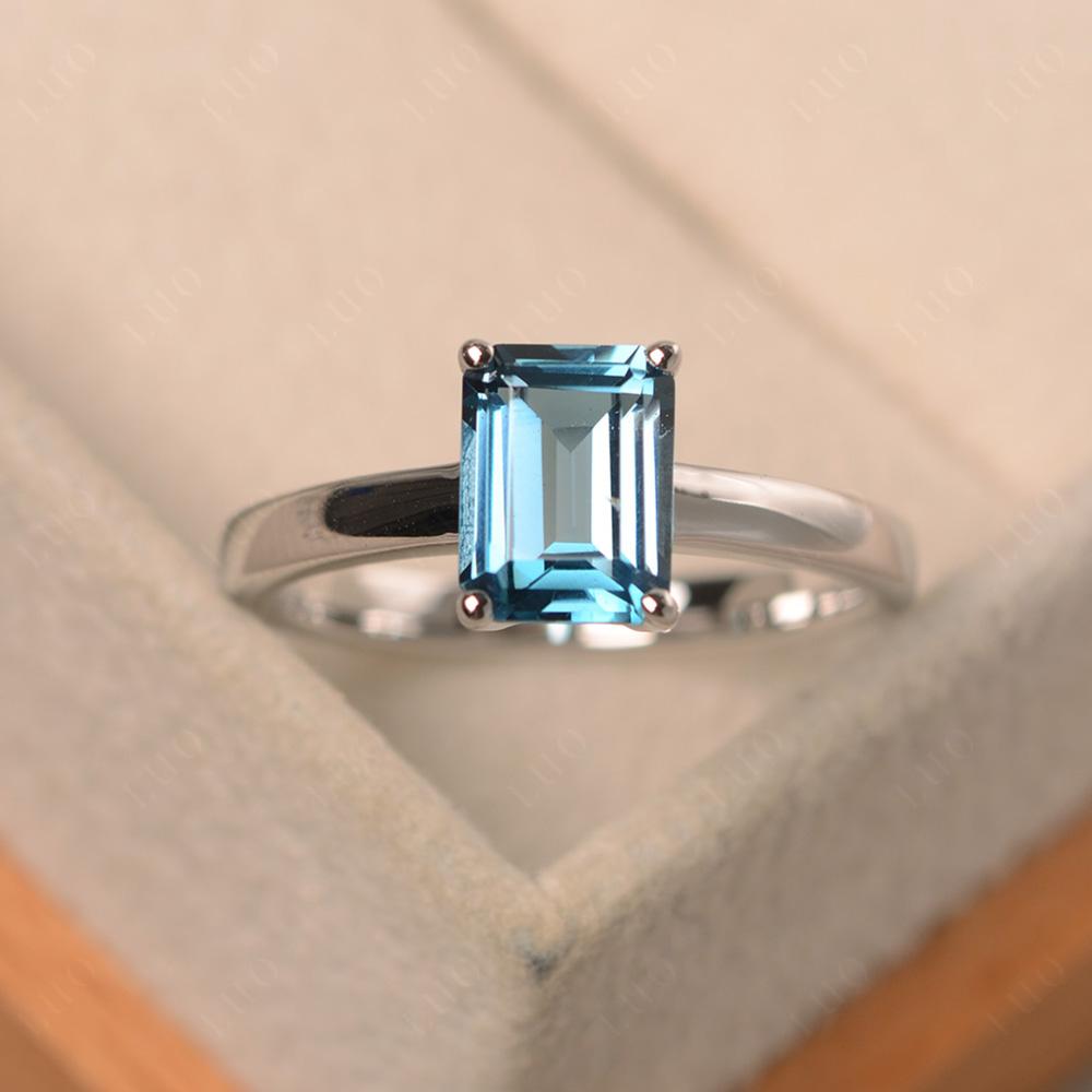 Emerald Cut London Blue Topaz Solitaire Engagement Ring - LUO Jewelry