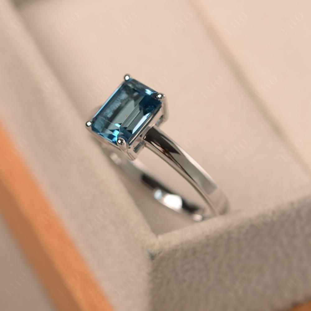 Emerald Cut London Blue Topaz Solitaire Engagement Ring - LUO Jewelry