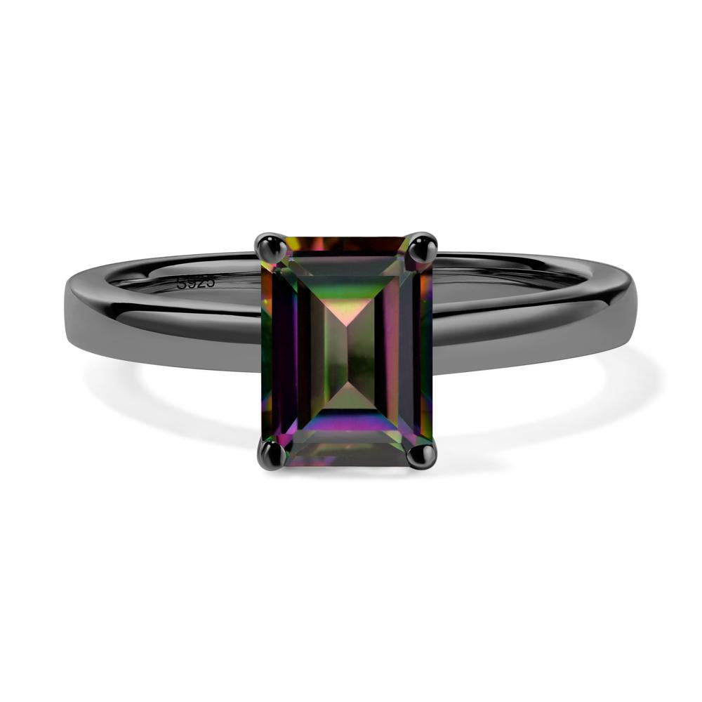 Emerald Cut Mystic Topaz Solitaire Engagement Ring - LUO Jewelry #metal_black finish sterling silver