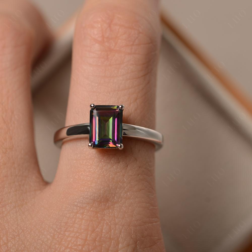 Emerald Cut Mystic Topaz Solitaire Engagement Ring - LUO Jewelry