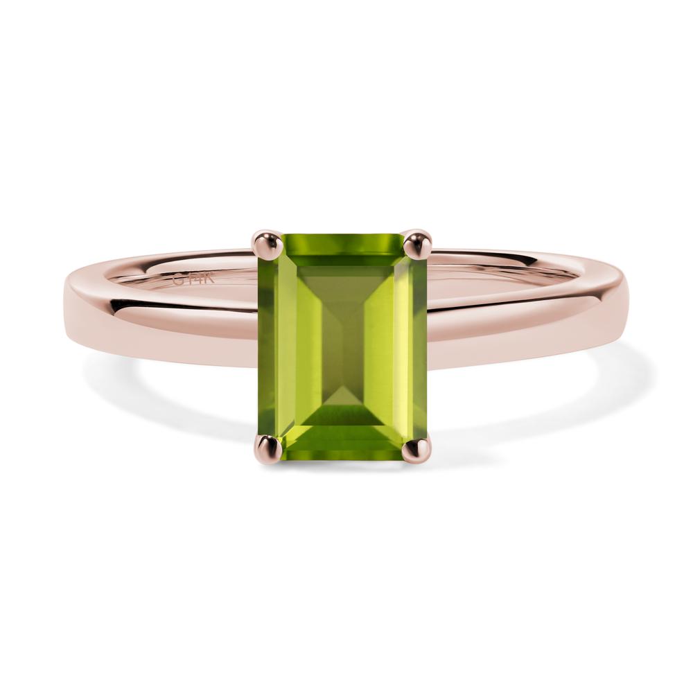 Emerald Cut Peridot Solitaire Engagement Ring - LUO Jewelry #metal_14k rose gold