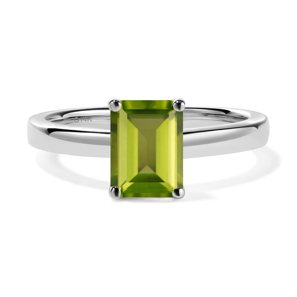 Emerald Cut Peridot Solitaire Engagement Ring - LUO Jewelry #metal_14k white gold