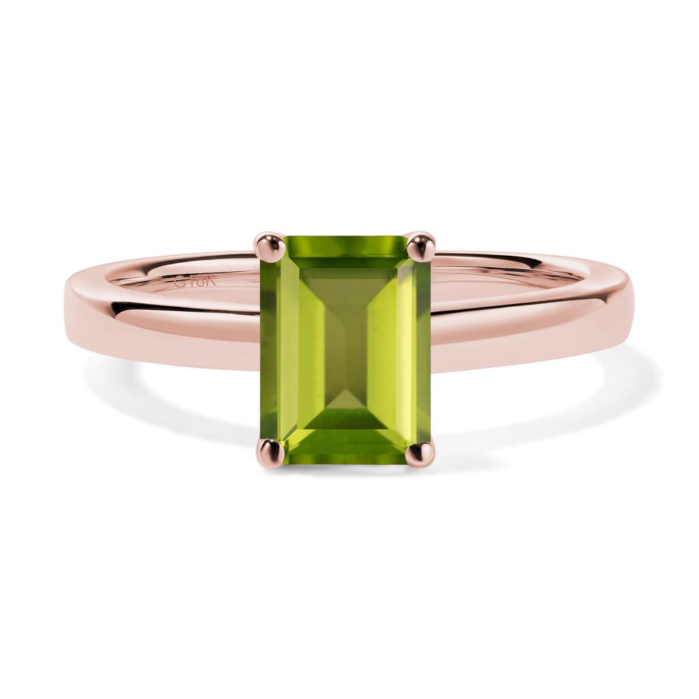 Emerald Cut Peridot Solitaire Engagement Ring - LUO Jewelry #metal_18k rose gold