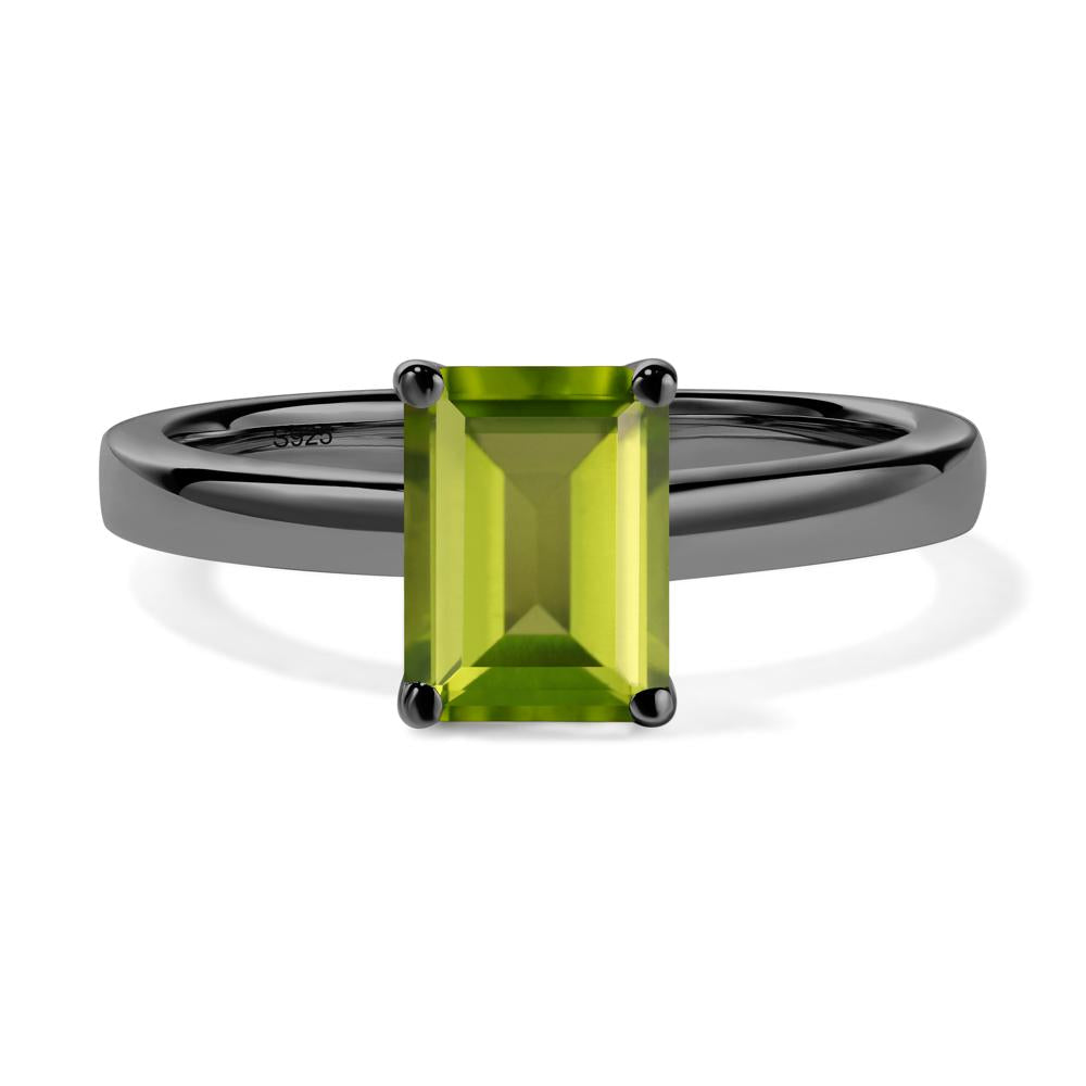 Emerald Cut Peridot Solitaire Engagement Ring - LUO Jewelry #metal_black finish sterling silver