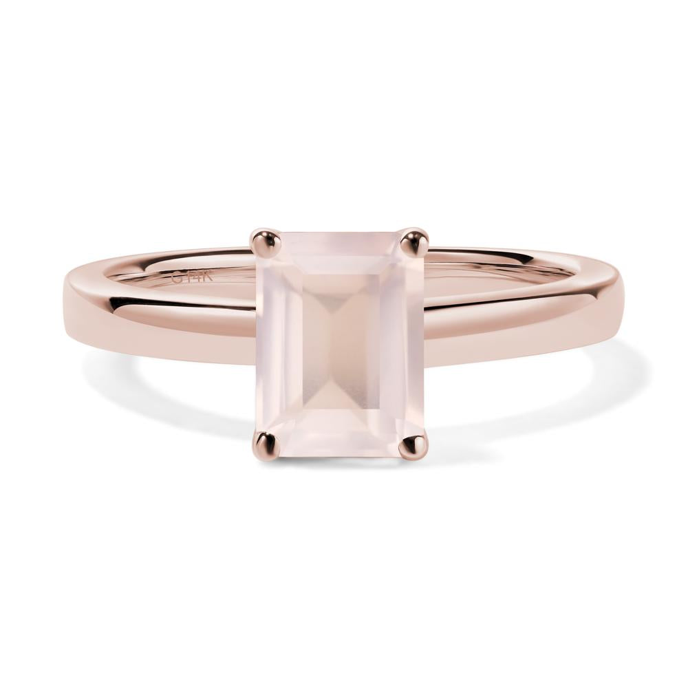 Emerald Cut Rose Quartz Solitaire Engagement Ring - LUO Jewelry #metal_14k rose gold