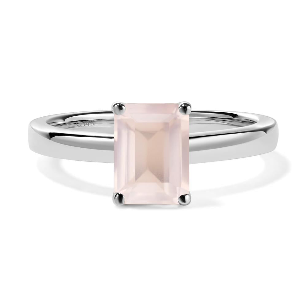 Emerald Cut Rose Quartz Solitaire Engagement Ring - LUO Jewelry #metal_14k white gold