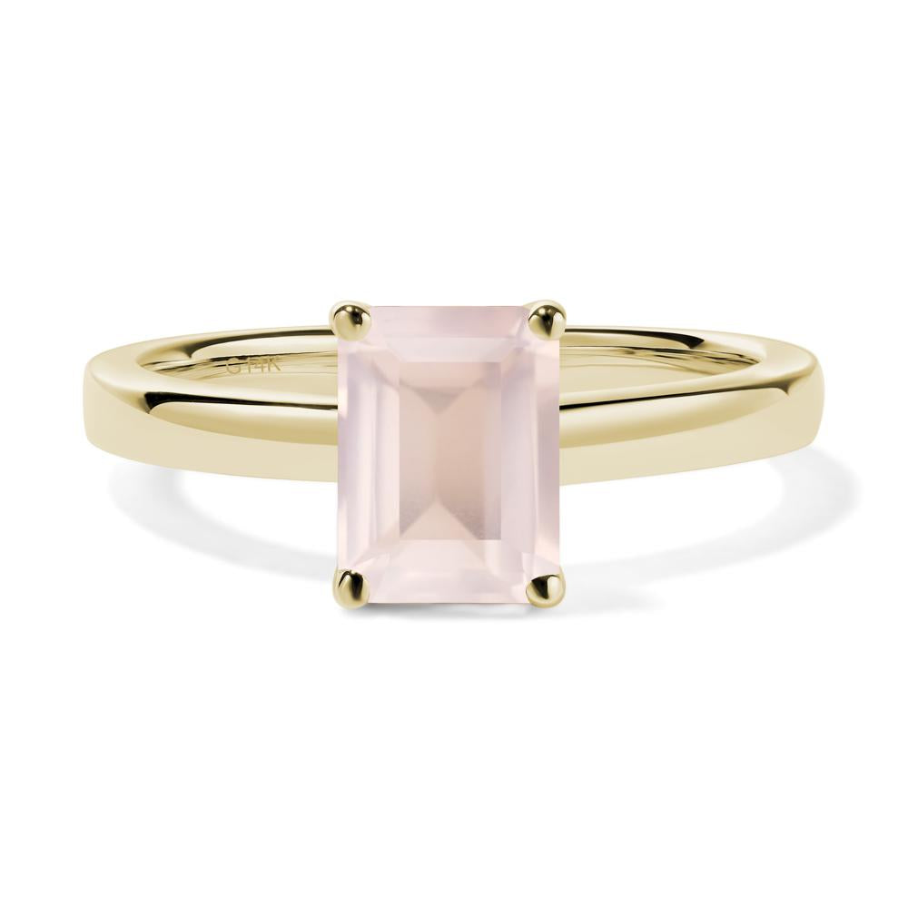 Emerald Cut Rose Quartz Solitaire Engagement Ring - LUO Jewelry #metal_14k yellow gold
