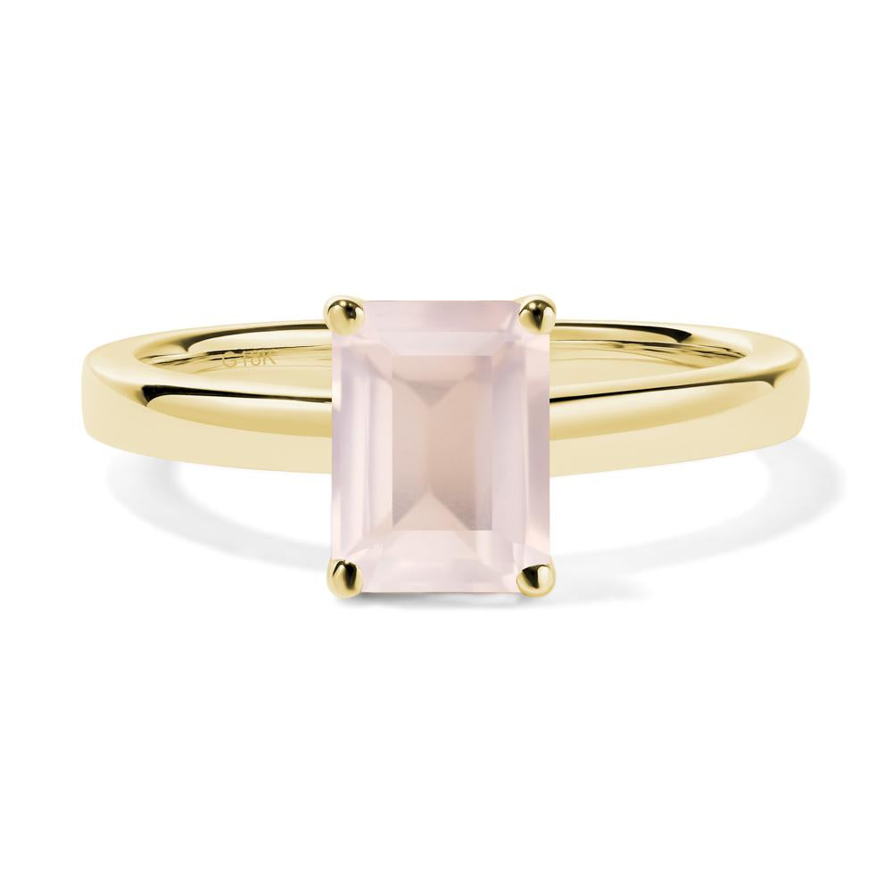 Emerald Cut Rose Quartz Solitaire Engagement Ring - LUO Jewelry #metal_18k yellow gold