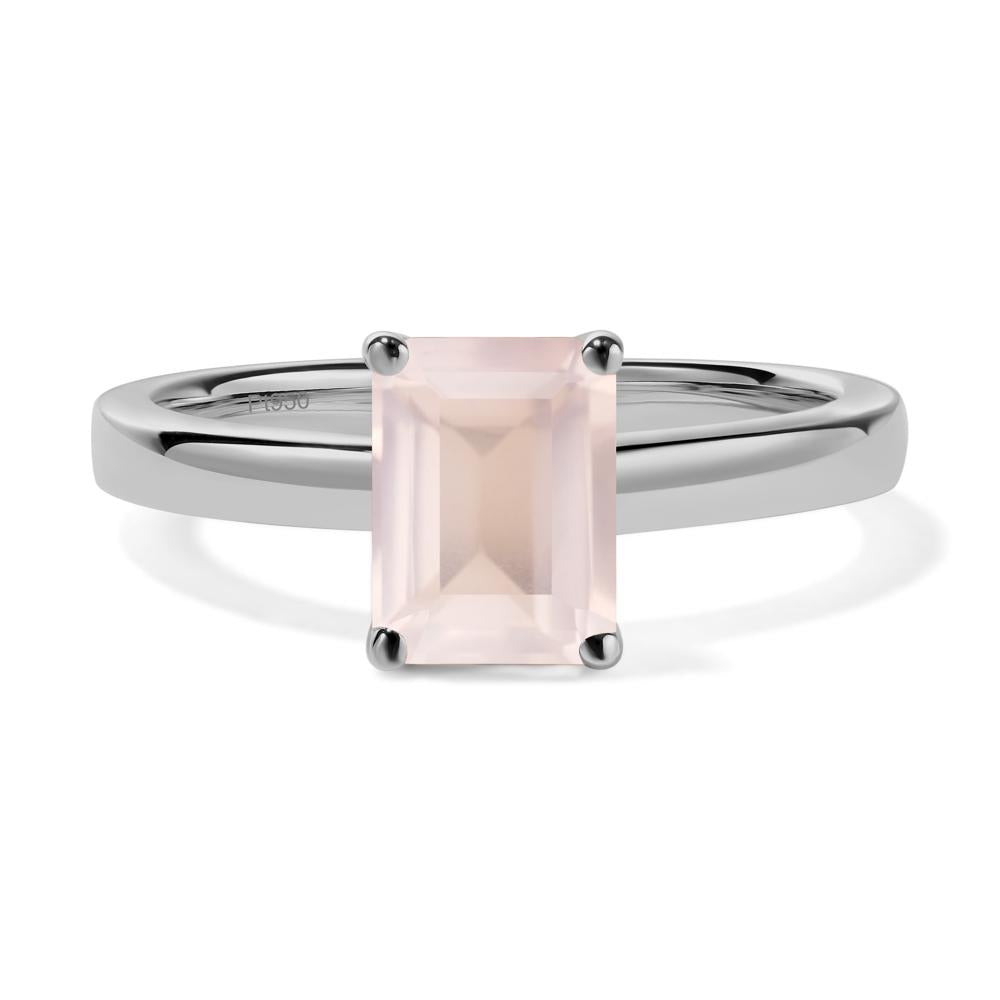 Emerald Cut Rose Quartz Solitaire Engagement Ring - LUO Jewelry #metal_platinum