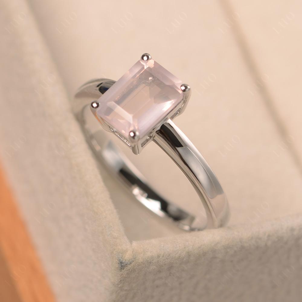 Emerald Cut Rose Quartz Solitaire Engagement Ring - LUO Jewelry