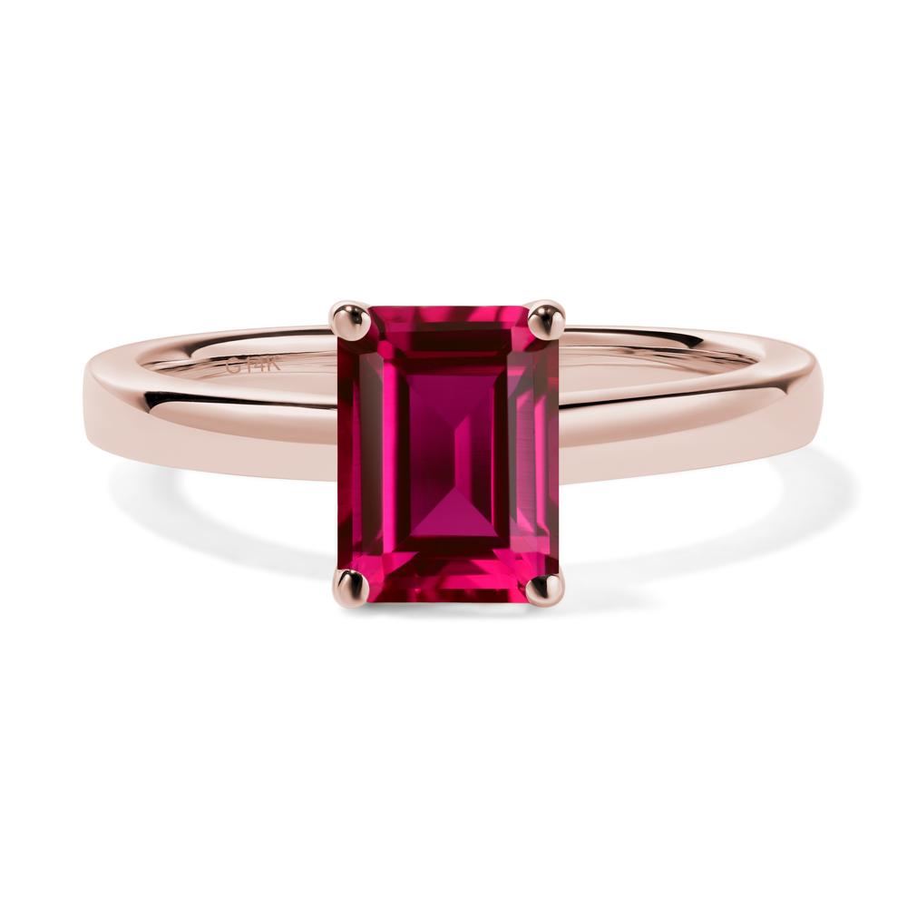 Emerald Cut Lab Created Ruby Solitaire Engagement Ring - LUO Jewelry #metal_14k rose gold