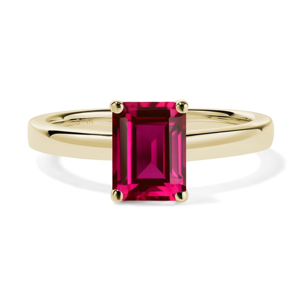 Emerald Cut Lab Created Ruby Solitaire Engagement Ring - LUO Jewelry #metal_14k yellow gold