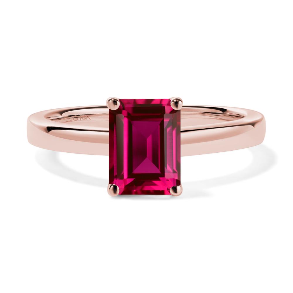 Emerald Cut Lab Created Ruby Solitaire Engagement Ring - LUO Jewelry #metal_18k rose gold