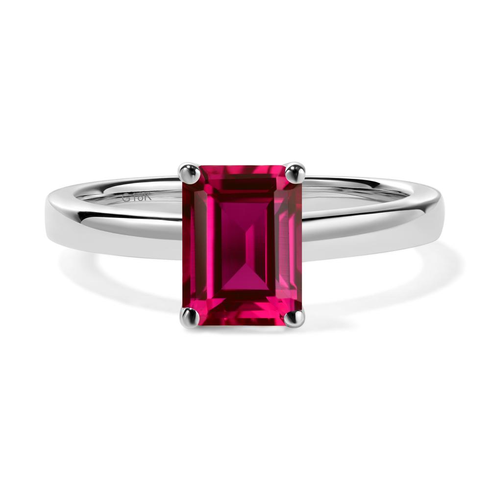 Emerald Cut Lab Created Ruby Solitaire Engagement Ring - LUO Jewelry #metal_18k white gold
