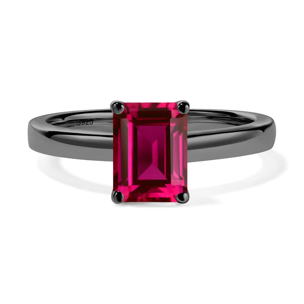 Emerald Cut Lab Created Ruby Solitaire Engagement Ring - LUO Jewelry #metal_black finish sterling silver