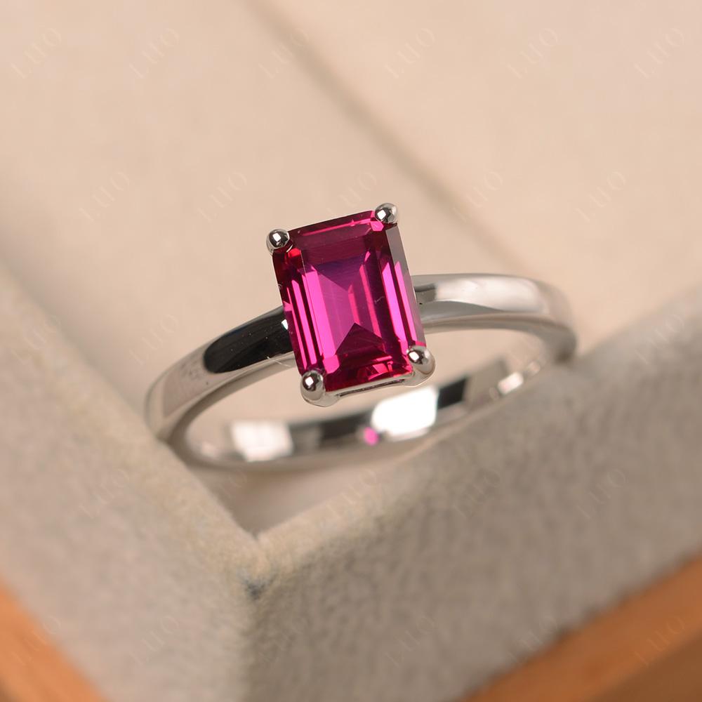 Emerald Cut Lab Created Ruby Solitaire Engagement Ring - LUO Jewelry