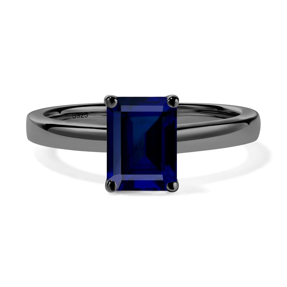 Emerald Cut Sapphire Solitaire Engagement Ring - LUO Jewelry #metal_black finish sterling silver