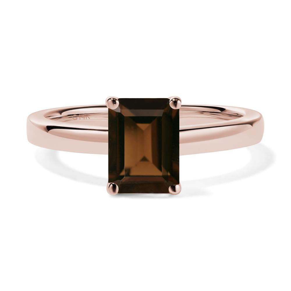 Emerald Cut Smoky Quartz Solitaire Engagement Ring - LUO Jewelry #metal_14k rose gold