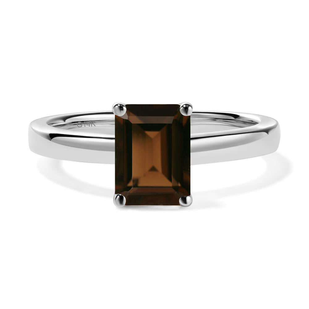 Emerald Cut Smoky Quartz Solitaire Engagement Ring - LUO Jewelry #metal_14k white gold