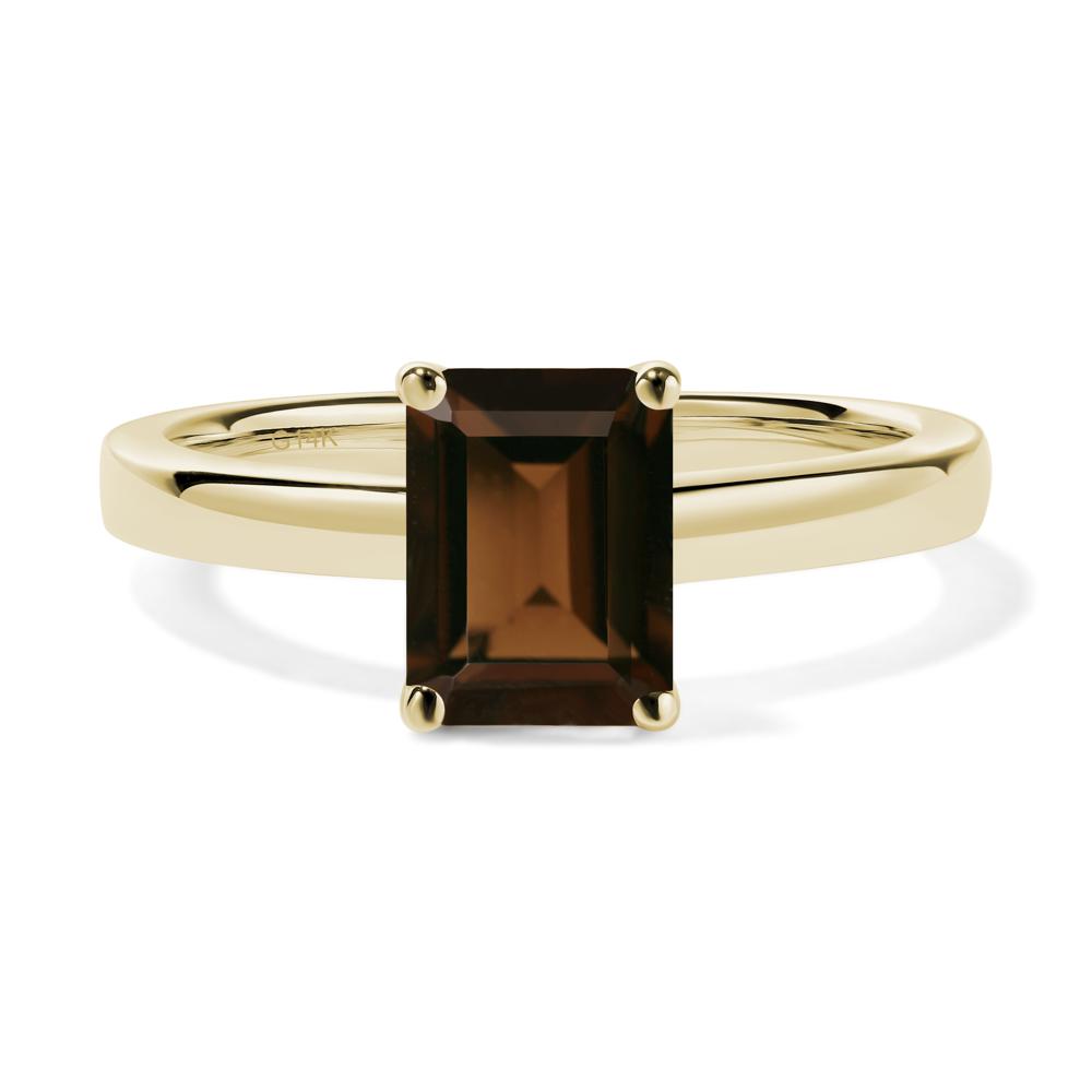 Emerald Cut Smoky Quartz Solitaire Engagement Ring - LUO Jewelry #metal_14k yellow gold