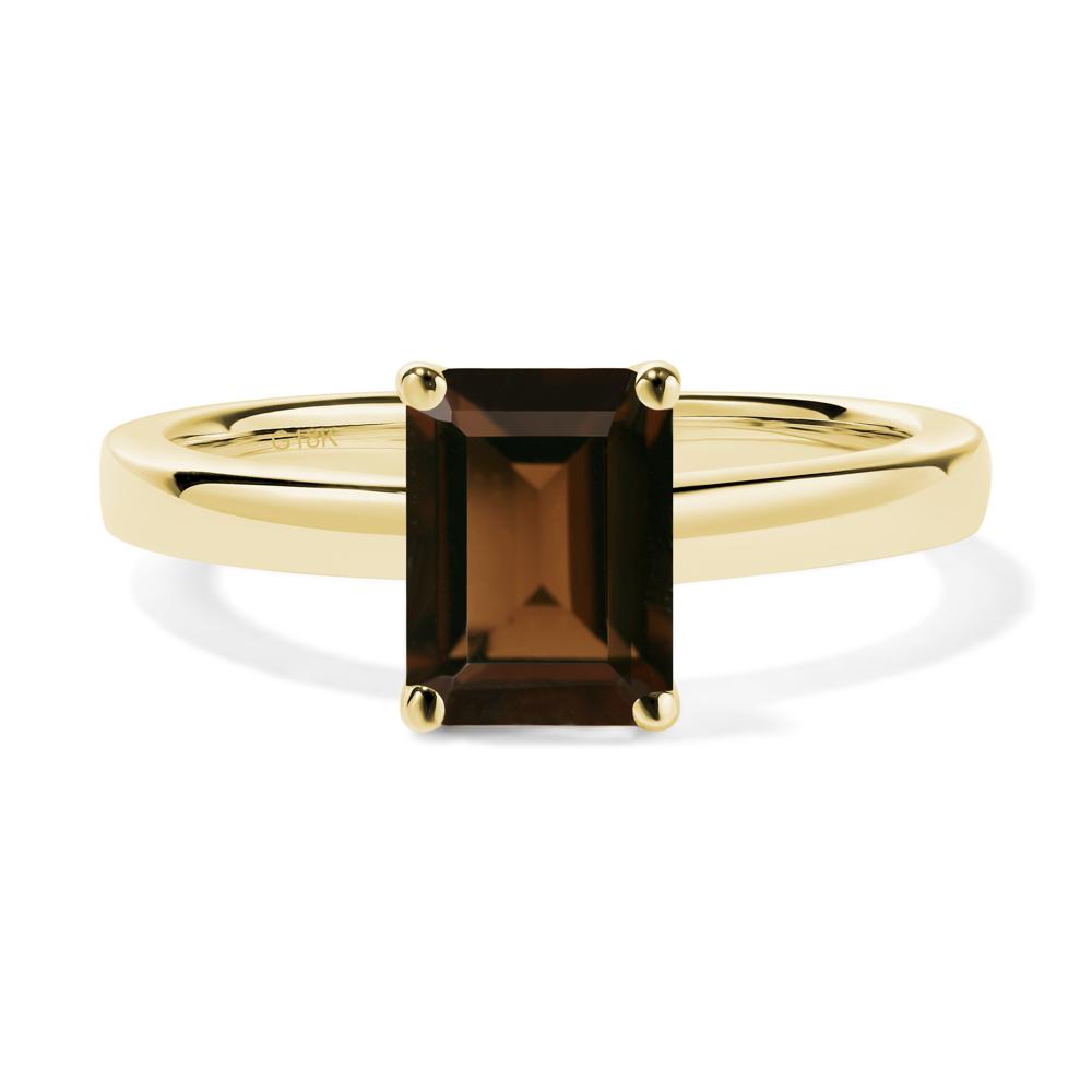 Emerald Cut Smoky Quartz Solitaire Engagement Ring - LUO Jewelry #metal_18k yellow gold