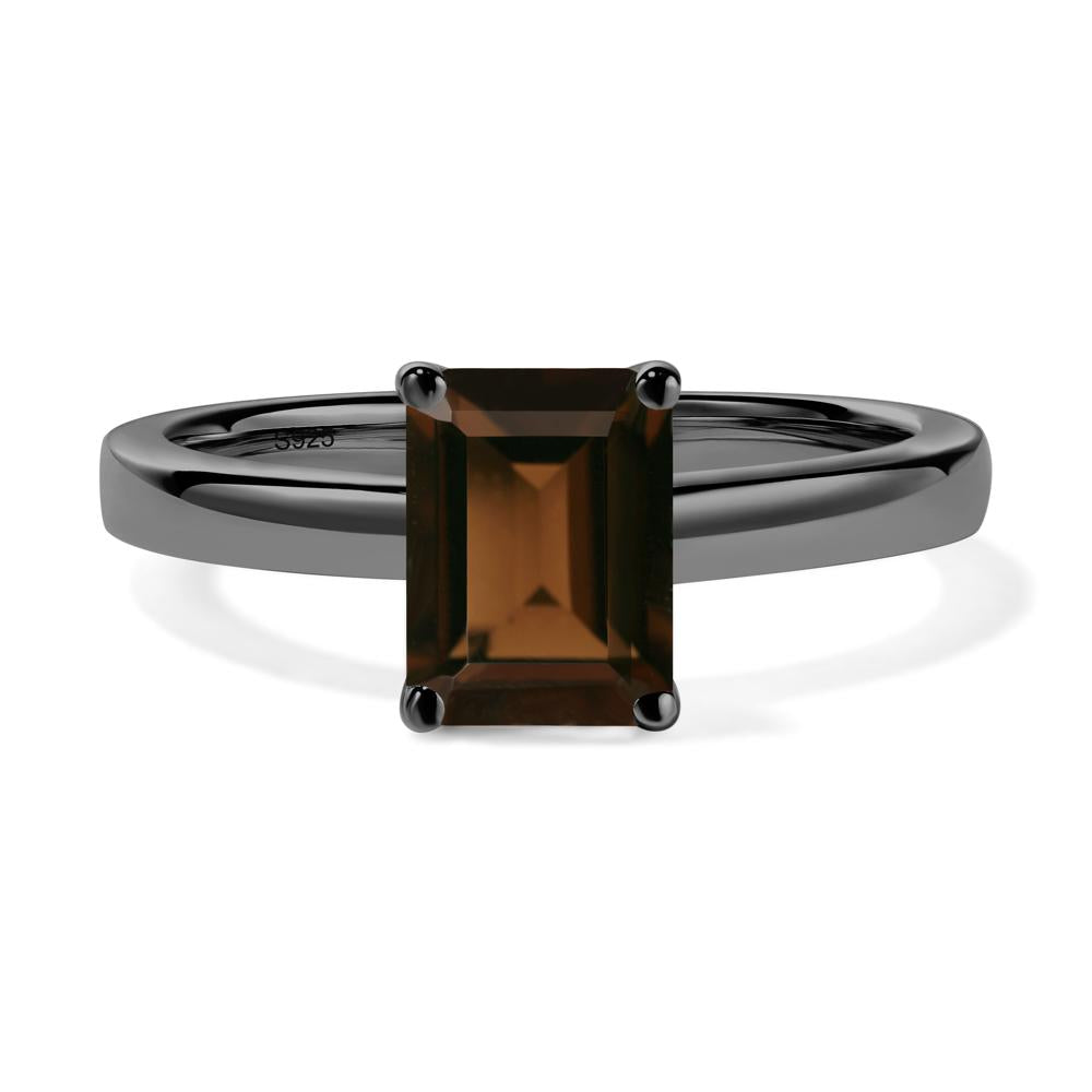 Emerald Cut Smoky Quartz Solitaire Engagement Ring - LUO Jewelry #metal_black finish sterling silver