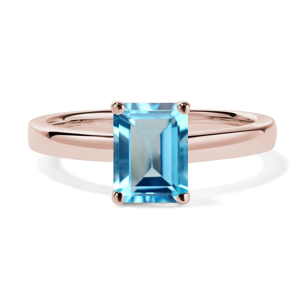 Emerald Cut Swiss Blue Topaz Solitaire Engagement Ring - LUO Jewelry #metal_14k rose gold