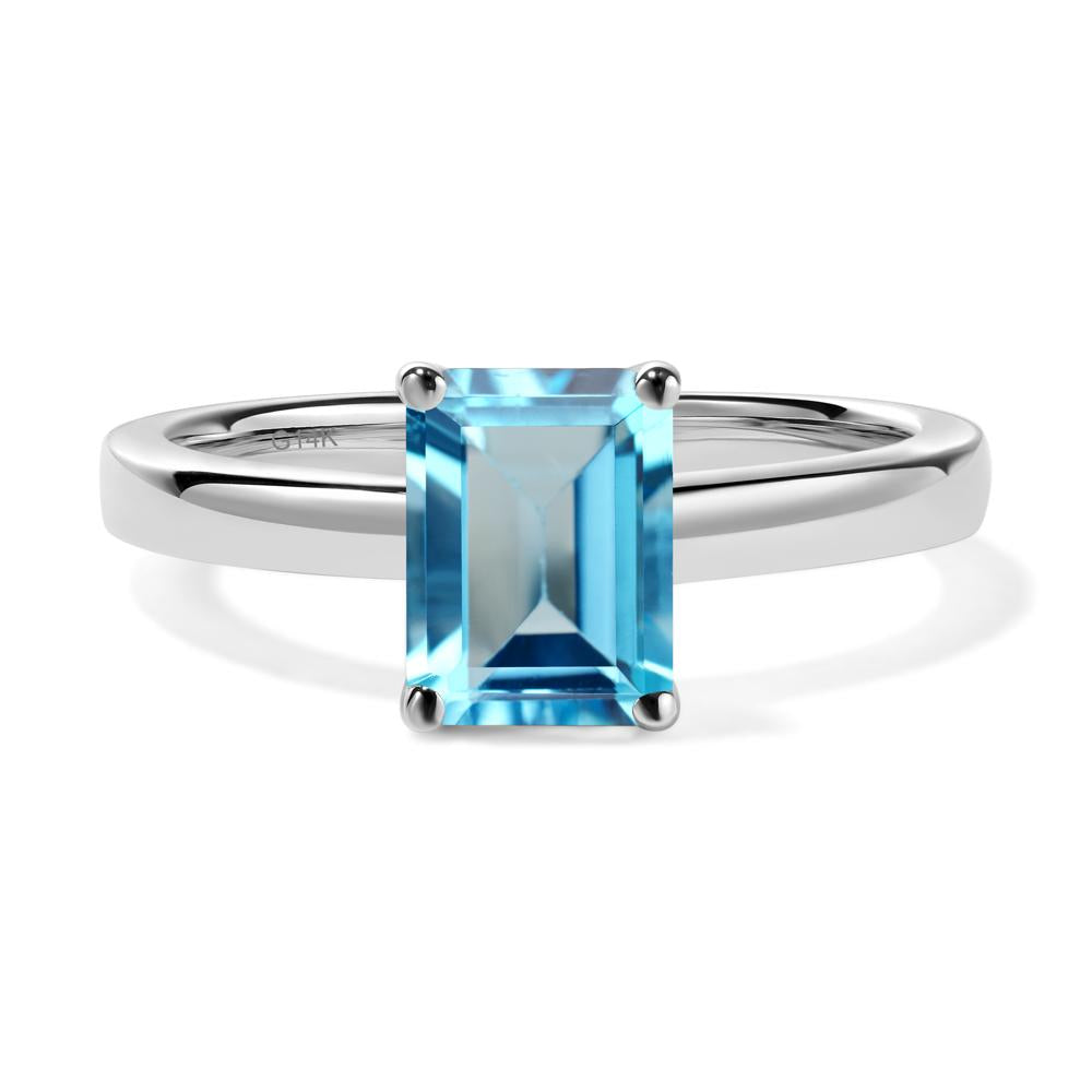 Emerald Cut Swiss Blue Topaz Solitaire Engagement Ring - LUO Jewelry #metal_14k white gold