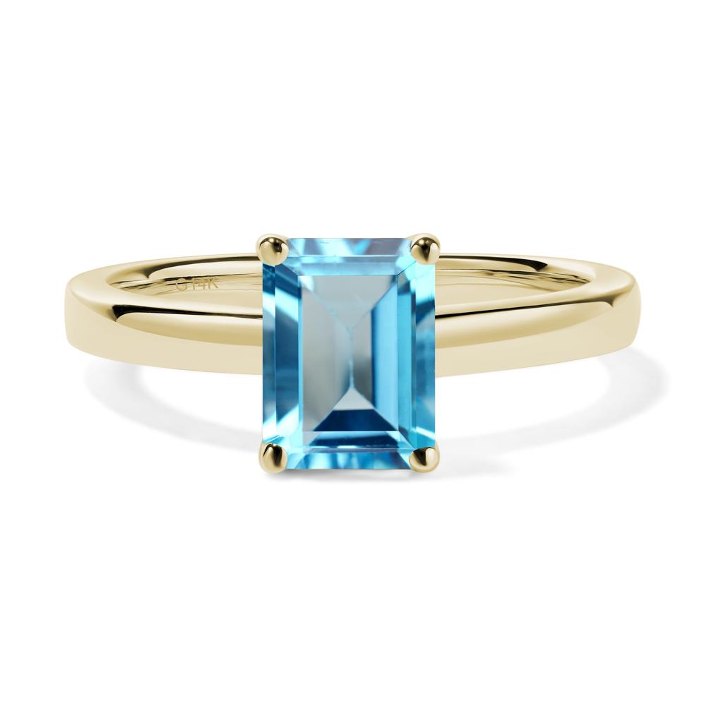 Emerald Cut Swiss Blue Topaz Solitaire Engagement Ring - LUO Jewelry #metal_14k yellow gold