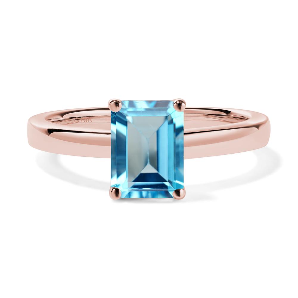 Emerald Cut Swiss Blue Topaz Solitaire Engagement Ring - LUO Jewelry #metal_18k rose gold