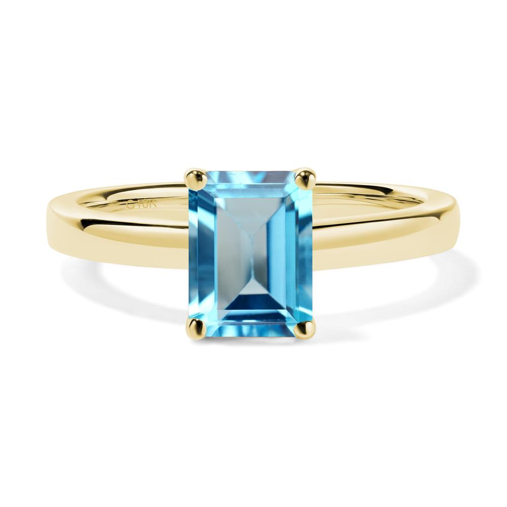 Emerald Cut Swiss Blue Topaz Solitaire Engagement Ring - LUO Jewelry #metal_18k yellow gold