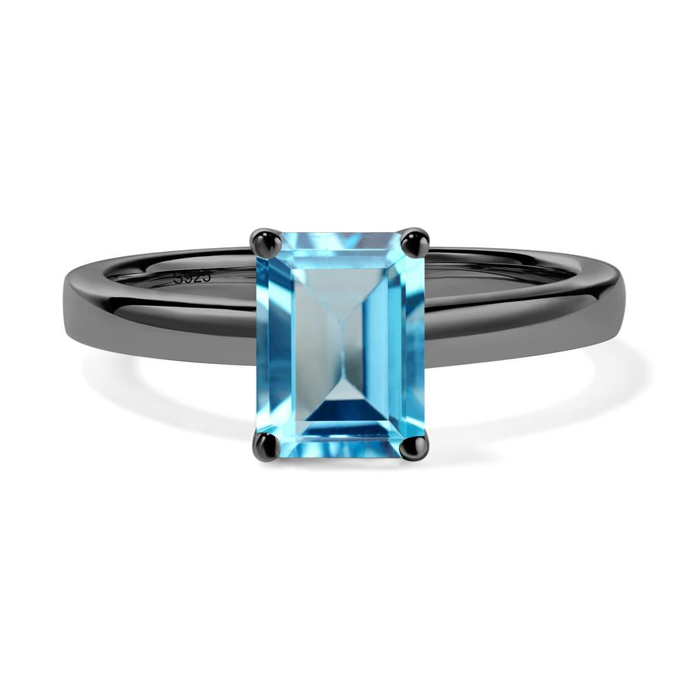 Emerald Cut Swiss Blue Topaz Solitaire Engagement Ring - LUO Jewelry #metal_black finish sterling silver