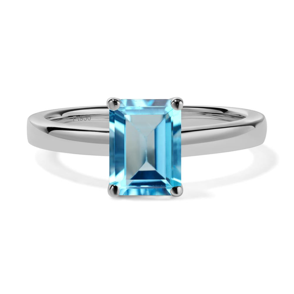 Emerald Cut Swiss Blue Topaz Solitaire Engagement Ring - LUO Jewelry #metal_platinum