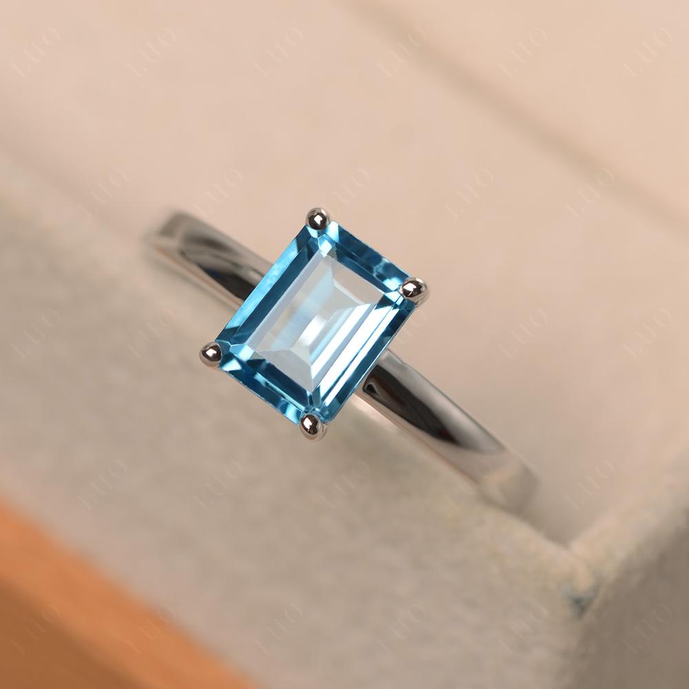 Emerald Cut Swiss Blue Topaz Solitaire Engagement Ring - LUO Jewelry