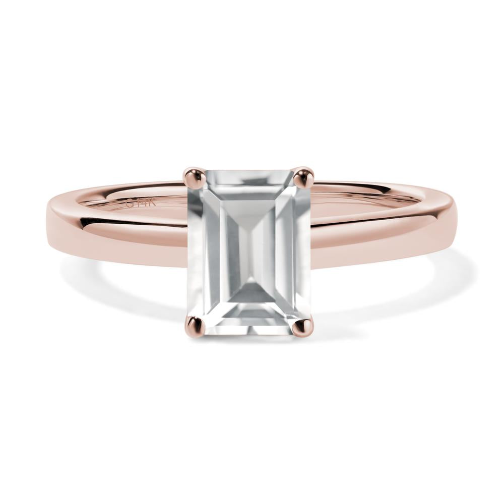Emerald Cut White Topaz Solitaire Engagement Ring - LUO Jewelry #metal_14k rose gold