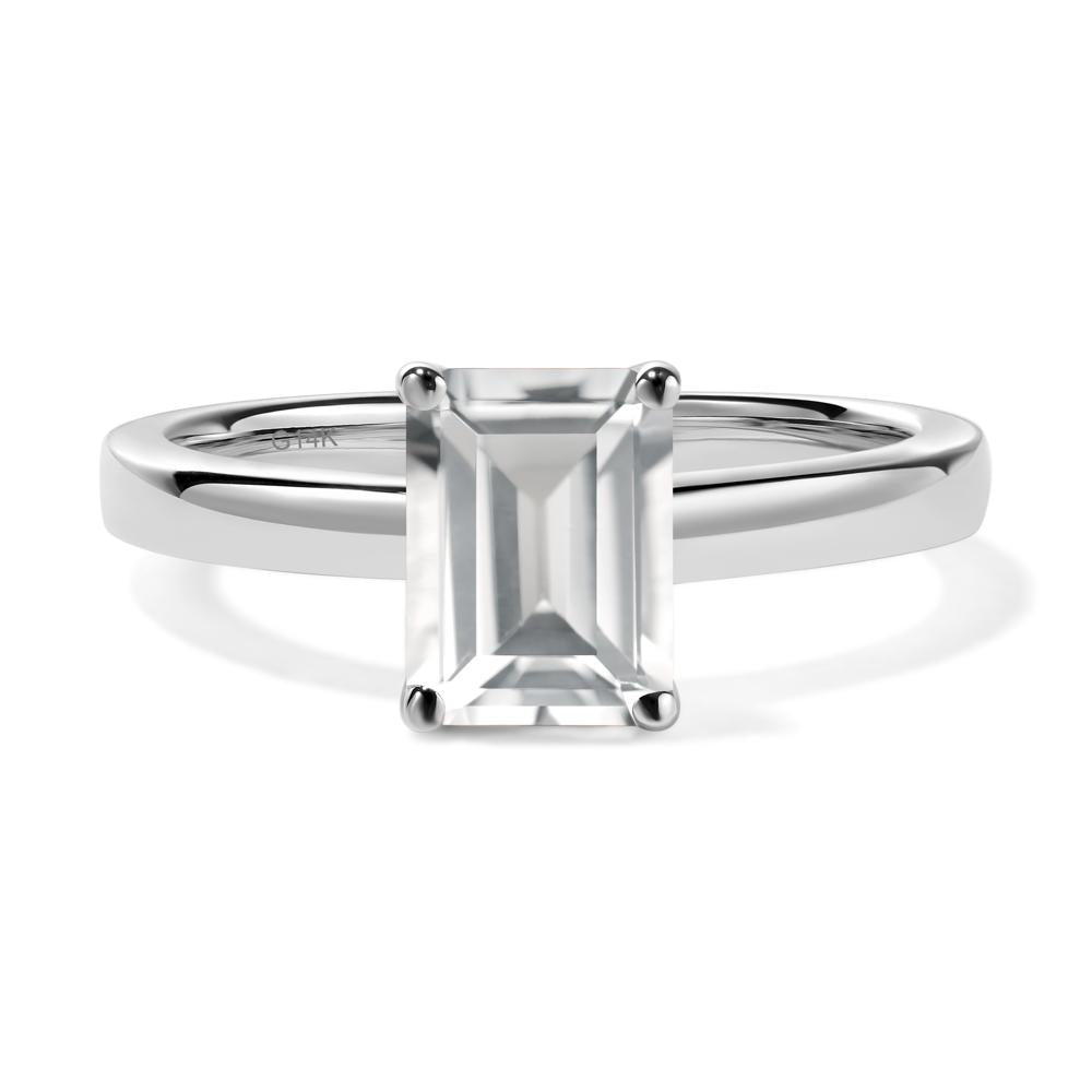 Emerald Cut White Topaz Solitaire Engagement Ring - LUO Jewelry #metal_14k white gold