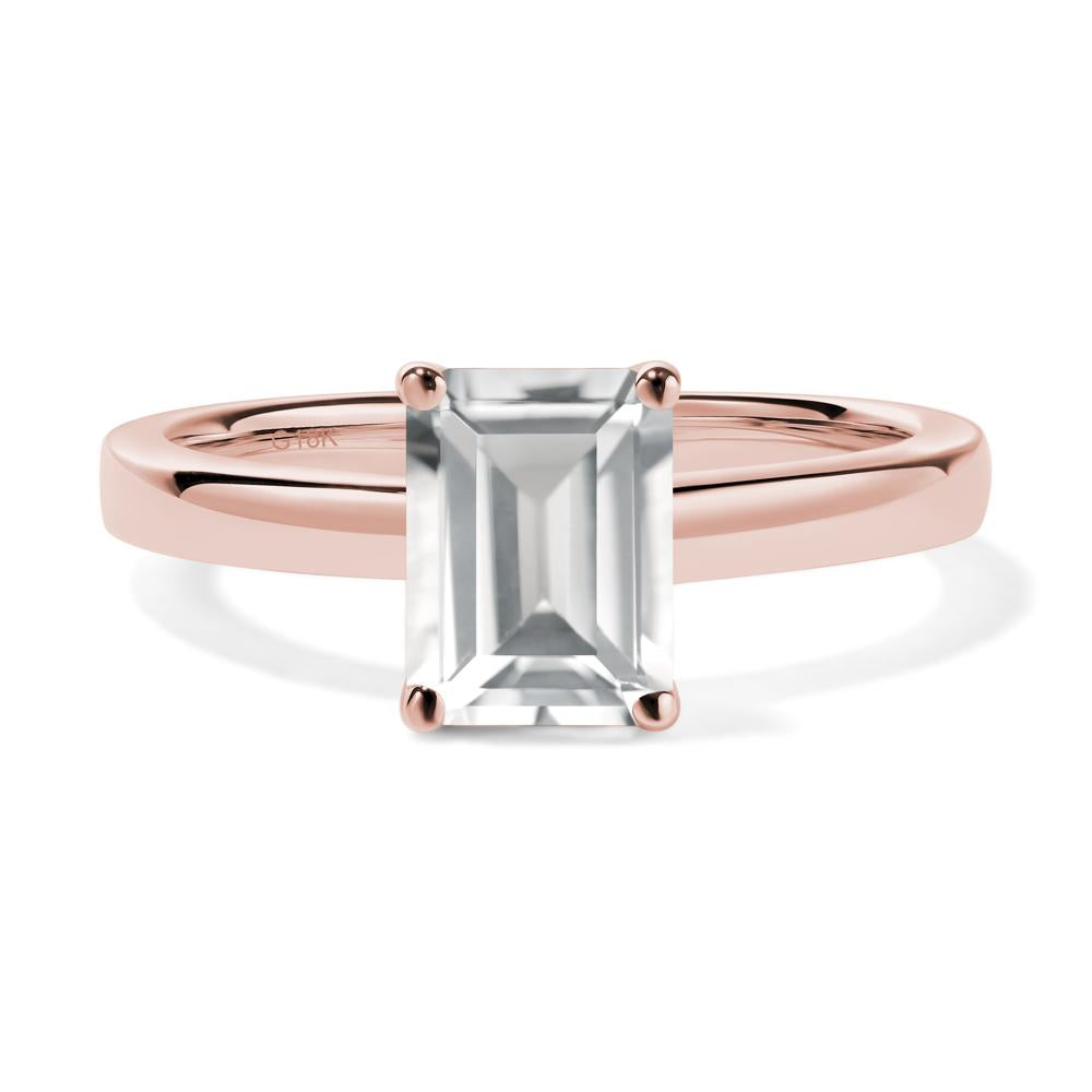 Emerald Cut White Topaz Solitaire Engagement Ring - LUO Jewelry #metal_18k rose gold