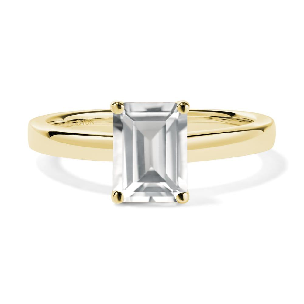 Emerald Cut White Topaz Solitaire Engagement Ring - LUO Jewelry #metal_18k yellow gold