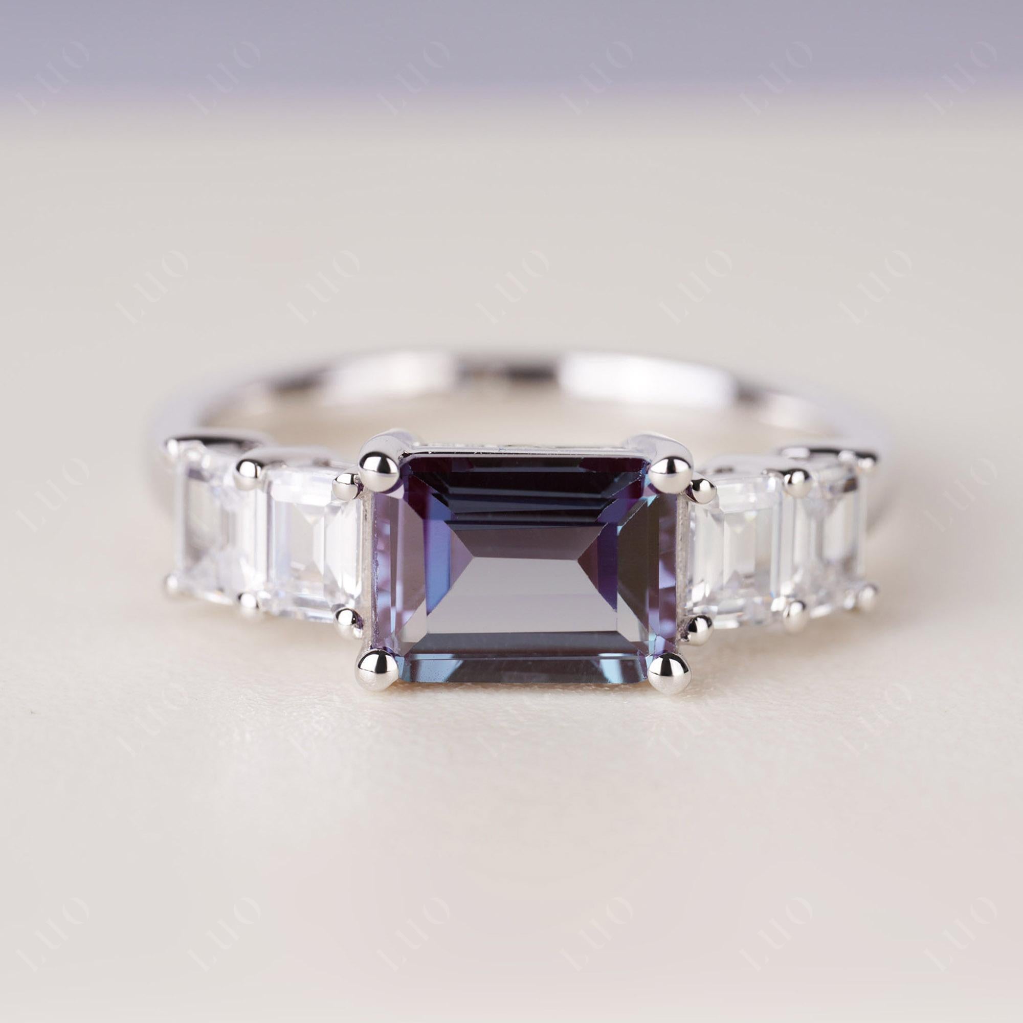 East West Emerald Cut Alexandrite Ring | LUO Jewelry